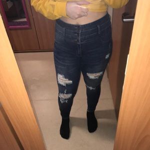 High-Waist Ripped Jeans
